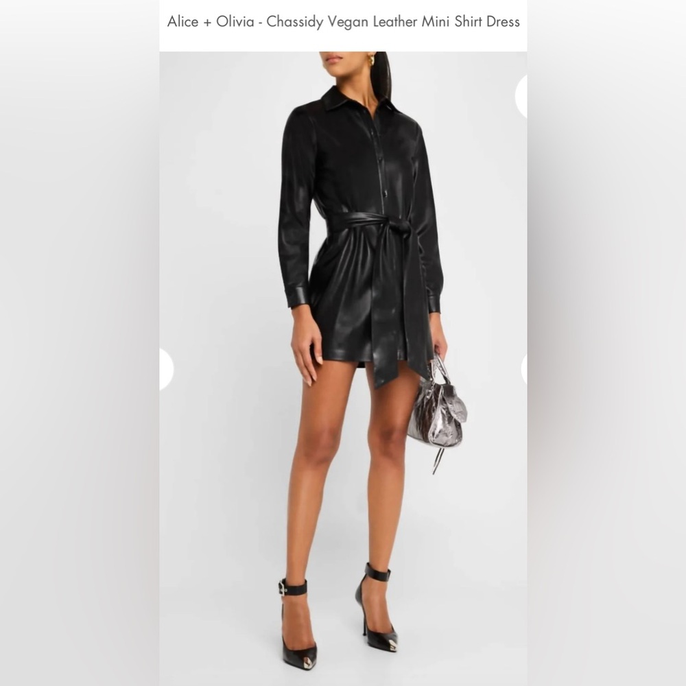 Alice + Olivia Black Vegan Leather Mini Dress